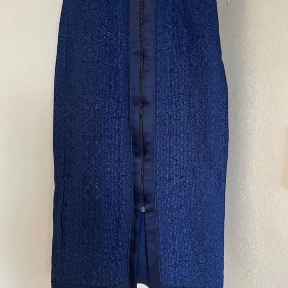 SCANLAN THEODORE Corded Lace & Silk Trim Shoulder Pad Midi Zip Dress NWT - XS/0